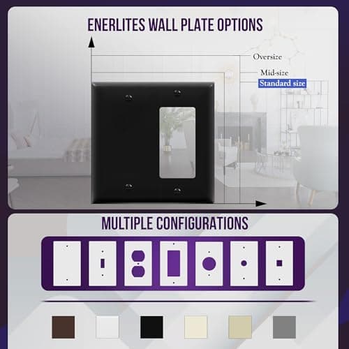 ENERLITES Combination Decorator Rocker/Blank Outlet Wall Plate, Standard Size, 2-Gang 4.50 inch x 4.57 inch Light Switch Cover, Polycarbonate Thermoplastic, UL Listed, 880131-BK, Black — view 4
