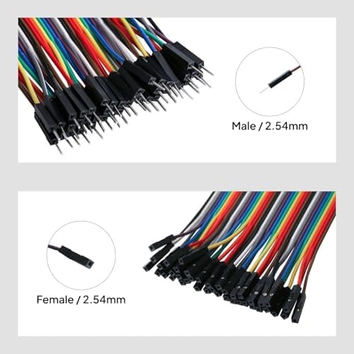 ELEGOO 120pcs Multicolored Dupont Wire 40pin Male to Female, 40pin Male to Male, 40pin Female to Female Breadboard Jumper Wires Ribbon Cables Kit Compatible with Arduino Projects — view 6