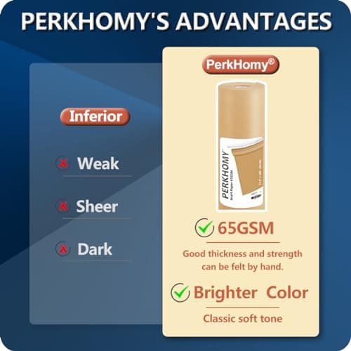 PerkHomy Brown Kraft Paper Roll 17.5" x 1,200" (100') for Gift Wrapping Bulletin Board Craft Art Bouquet Flower Packing Valentines Easel Moving Shipping Floor Poster Covering Table 70GSM 50LB