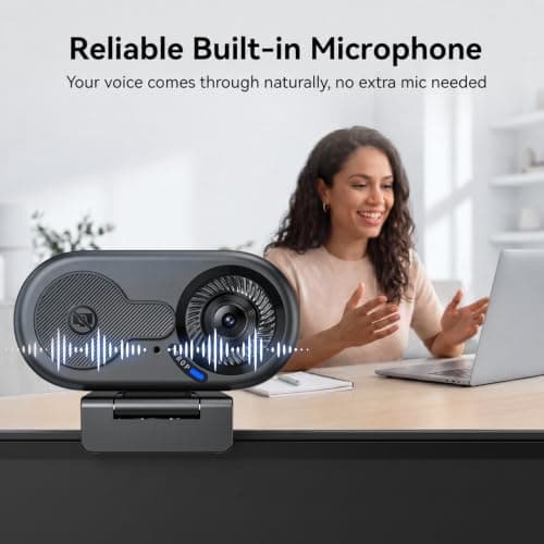 EMEET C100 1080P Webcam for PC, Built-in Mic, Rotating Privacy Cover, Portable Metal Clip, Computer Camera for Home Office, Meetings, Learning, Streaming, External Webcam for Desktop, Laptop, PC USB-A — view 2