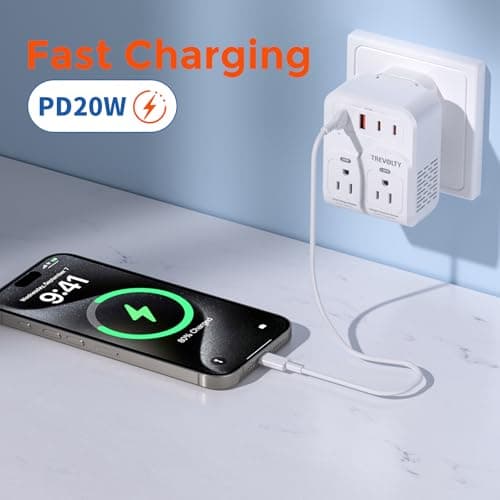 2000W Voltage Converter US to Europe for Hair Dryers, 7-in-1 220V to 110V Converter for European Travel with 3 AC/2 USBA/2 USBC Ports (PD20W), Universal Travel Adapter with Type C G Plug — view 4