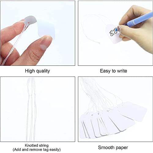 1100 pcs Marking Price Tags White Smooth Surface Labels Hanging String Display Tags for Pricing Gift Jewelry Clothing Yard Sale Products Shoes Teabags DIY Crafts — view 2