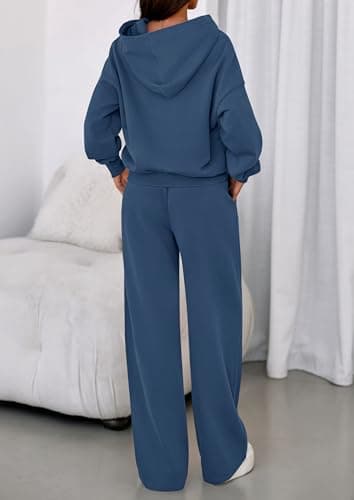 PRETTYGARDEN Womens Sweatsuits 2 Piece Set 2026 Casual Winter Long Sleeve Hoodie Loose Wide Leg Sweatpants Fall Tracksuit (Grey Blue,Medium) — view 3