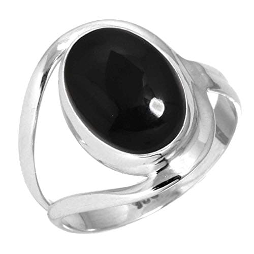 JEWELOPORIUM Black Onyx Silver Ring Size 12, 925 Sterling Silver Ring for Women, Genuine Oval Gemstone Boho Jewelry