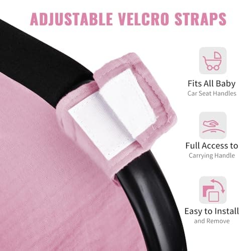 Metplus Muslin Car Seat Cover for Baby Girls, 100% Cotton Breathable Infant Carseat Canopy for Summer, Lightweight Stroller Sunshade Covers (Pale Pink)
