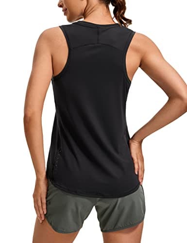 CRZ YOGA Lightweight Tank Top for Women Racerback Sleeveless Workout Tops High Neck Athletic Running Shirts Black Large