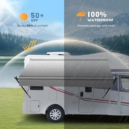 Somokg RV Awning Fabric Replacement, Heavy Duty 18.5oz Vinyl RV Awning Fabric, Universal Outdoor Canopy for Camper, Trailer and Motorhome (Gray Fade, 16FT(Fabric 15'2")) — view 2