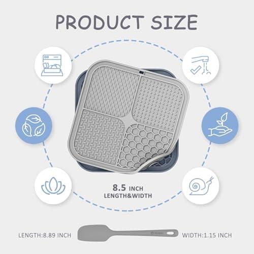 ChefAide 2 Pack Lick Mat for Dogs,Cats,Upgraded 8.5×8.5 inches Licking Mats with Suction Cups,Slow Feeder Licking Pad for Anxiety Relief and Boredom Reducer,Suitable for Dog Training (Khaki+Dark Gray)