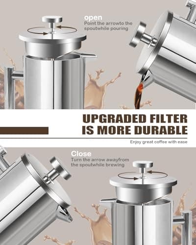 LRYYBTI French Press Coffee Maker, Stainless Steel Coffee Press with scale lines (Silver, 17 OZ) — view 4