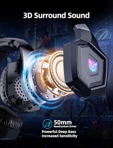Gaming Headset with Microphone, Gaming Headphones Compatible for PS4 PS5 Xbox PC with RGB Lights, PlayStation Headset with Noise Reduction 7.1 Surround Sound Over-Ear and Wired 3.5mm Jack (Black) — view 2