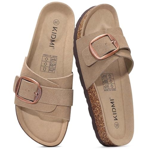 KIDMI Women's Cork Footbed Sandals Comfortable Suede Summer Slides