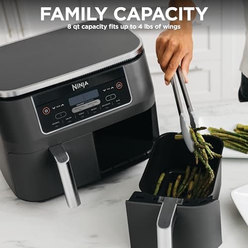 Ninja DZ201 Foodi 8 Quart 6-in-1 DualZone 2-Basket Air Fryer with 2 Independent Frying Baskets, Match Cook & Smart Finish to Roast, Broil, Dehydrate & More for Quick, Easy Meals, Grey — view 5