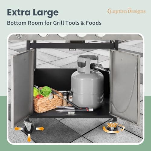 Captiva Designs 4-Burner Propane Gas BBQ Grill with Side Burner & Porcelain-Enameled Cast Iron Grates, 42,000 BTU Output Stainless Steel Grill for Outdoor Cooking Kitchen and Patio Backyard Barbecue — view 4