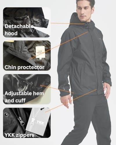 Acme Projects Men's Waterproof Rain Suit, Lightweight Breathable Jacket and Pants Set, 10,000mm Seam Sealed Rain Gear for Hiking, Fishing, Cycling — view 3