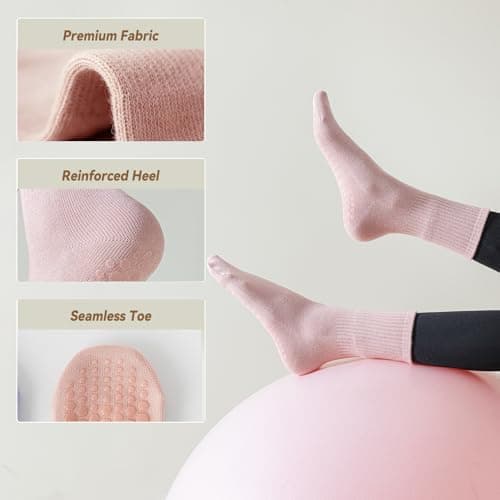 BONANGEL Pilates Socks with Grips for Women, 3 Pairs Womens Grippy Yoga Ballet Barre Hospital Gym Athletic Socks — view 4