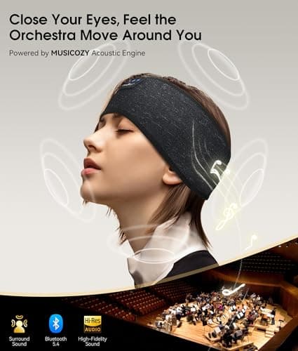 MUSICOZY Sleep Headphones Bluetooth Headband, Wireless Music Sleeping Headphones Sleep Mask Earbuds IPX6 Waterproof for Side Sleepers Workout Running Insomnia Travel Yoga Cool Tech Gadgets Unique Gift — view 3
