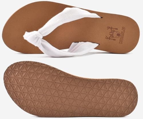 KuaiLu Flip Flops Women Arch Support Yoga Mat Comfortable Summer Beach Walking Thong Cushion Sandals Slip on Outfits Travel Essentials Orthotic Slides Indoor Outdoor Slippers Shoes White Khaki Size 8 — view 6