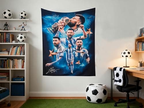 World Cup Soccer Superstar Lionel Messi Wall Tapestry For Teens Fans Bedroom Wall Hanging Decoration Wall Poster Decor Fabric-Printed Decor Wall Hanging Tapestry HD Fade-Resistant Polyester Wall Poster for Living Room Bedroom 35.4x47.2inches (Black-Blue) — view 7