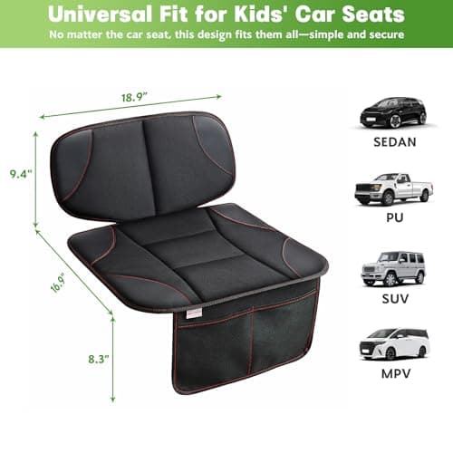 Siivton Kids Booster Seat Protector Mat, Thick, Anti-Slip, Waterproof, with Mesh Pockets for Toys & Snacks, Fits Most Cars, Black - 2 Pack — view 4
