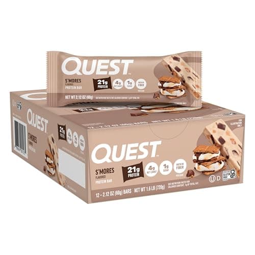 Quest Nutrition S'Mores Protein Bars, 21g Protein, 1g Sugar, Gluten Free, Keto Friendly, 12 Count