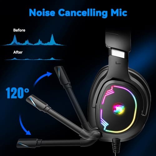 Jimonyer Gaming Headset for PS5 PS4 Xbox Series X|S PC Switch, 7.1 Surround Sound Over Ear Headphones with Noise Canceling Mic, RGB LED Light, Soft Memory Earmuffs Headset for Gaming or Work (Blue) — view 3
