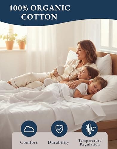 LANE LINEN King Sheets 100% Organic Cotton 4pc Percale Cooling Soft - White — view 5