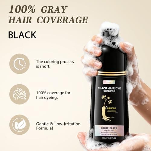 GRYFOX Black Hair Dye Shampoo for Gray Coverage, 3 in 1 Semi-Permanent Hair Color Shampoo for Women and Men with Natural Herbal Ingredients — view 5