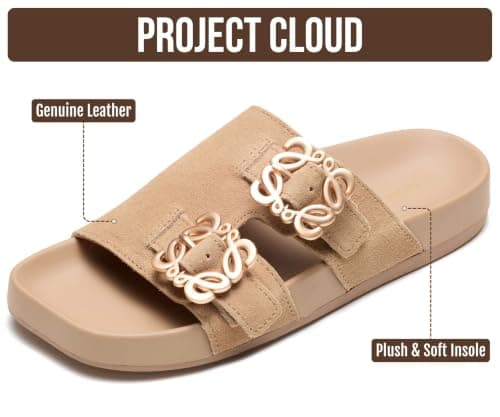 Project Cloud 100% Genuine Leather Dressy Flat Sandals for Women (Velora)