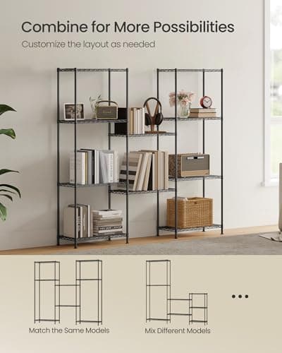 SONGMICS Storage Shelf, Metal Wire Shelving Unit, Adjustable Shelves, for Garage, Bedroom, Living Room, Kitchen, Pantry, 5 Tier, 30 x 60 x 161 cm, Ink Black ULGR165BH01 — view 5