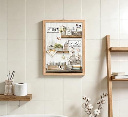 Farmhouse Bathroom Canvas Wall Art Rustic Cotton Flower Butterfly Painting Picture Wall Decor Relax Soak Unwind Sign Poster Print Artwork Modern Home Decor for Bathroom Framed Ready to Hang — view 2