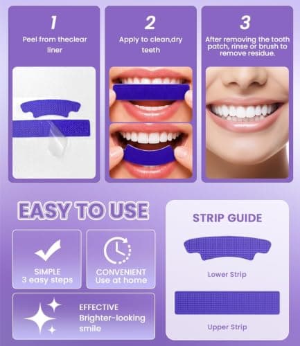 Purple Teeth Whitening Strips, No Hydrogen Peroxide (32 Strips)