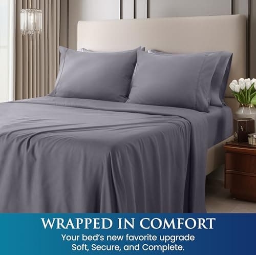 Utopia Bedding Queen Sheet Set - Brushed Microfiber - Soft Bed Sheets for Queen Size Bed Set - Luxury Bedding Sheets with Fitted Sheet, Flat Sheet & 2 Pillow Cases - Deep Pocket (Grey) — view 4
