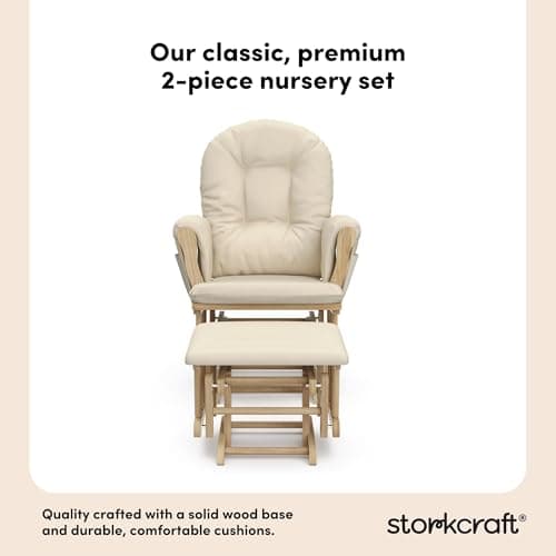 Storkcraft Premium Hoop Glider & Ottoman (Natural/Beige) — GREENGUARD Gold Certified Nursery Glider, Solid Wood Craftsmanship, Smooth-Gliding Nursery Chair and Ottoman, Award-Winning — view 6