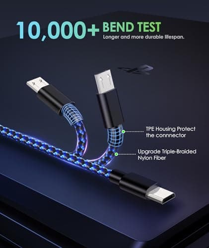 PS4 Controller Charging Cable 2 Pack, 10FT Micro USB Cable for PS4, PS4 Slim, PS4 Pro DualShock 4 Controller, Nylon Braided Charger Cord, Compatible with Micro USB Devices, Black Blue — view 2