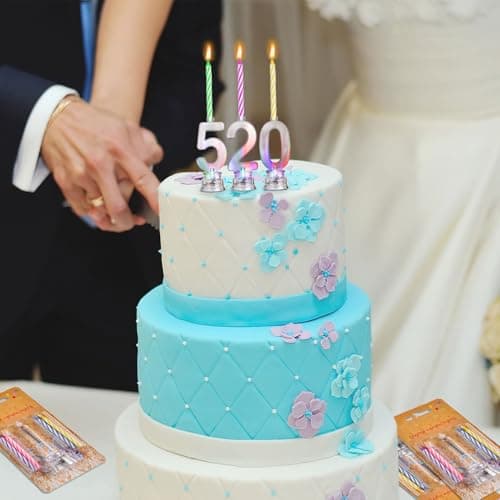 Boao 50 Pcs Birthday Number Candle Set Includes 10 Pcs Multicolor LED Flashing Number Candles with Transparent Shell and 40 Pcs Wax Candles(Colored Candle Style) — view 4