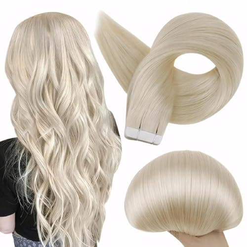 Full Shine Tape in Hair Extensions Human Hair 12 Inch Color 60 Platinum Blonde Adhesive Hair Extensions for Women 30 Grams 20 Pcs Tape in Extensions Real Human Hair Invisible Extensions
