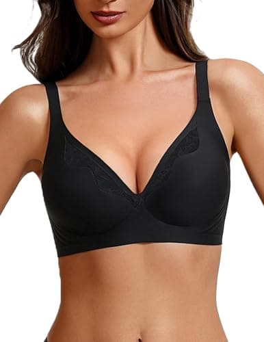 Showyoo Women Jelly Bras No Underwire Seamless Bralettes Comfort Wireless Bra V Neck Full Coverage T Shirt Brassiere Black L — view 7