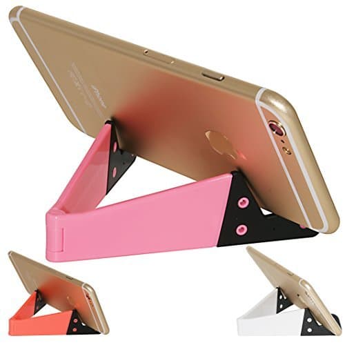 Honsky Cell Phone Tablet Stand, 3 Packs Universal Foldable Pocket-Sized Plastic V Smartphone Cellphone Desk Holde, Compatible with iPad mini, iPhone, Samsung Android Device, Orange Red,White,Pink