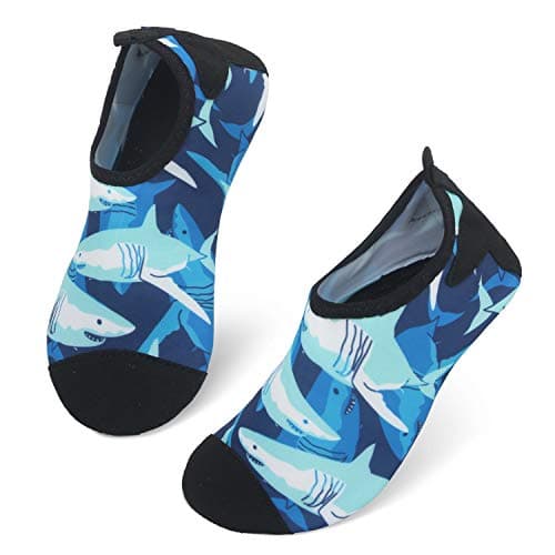 JIASUQI Kids Lightweight Water Skin Walking Shoes Aqua Socks for Pool Swim Surf Water Aerobics Shark, 13-13.5 M US Little Kid