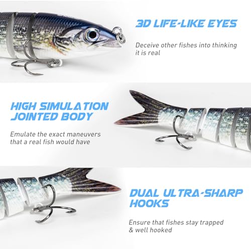 GOTOUR Fishing Lures, Full-Size Multi Jointed Swimbait, Slow Sinking Segmented Bass Fishing Lure, Swimming Fishing Lure Freshwater or Saltwater, Perch Pike Walleye striped Bass Lures, Fishing Bait Kit — view 4