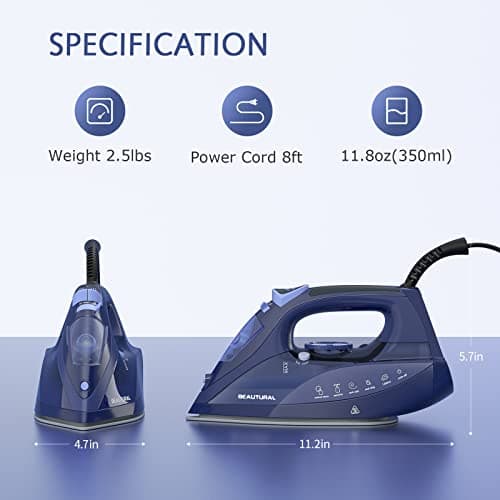 BEAUTURAL Steam Iron for Clothes with Precision Thermostat Dial, Ceramic Coated Soleplate, 3-Way Auto-Off, Self-Cleaning, Anti-Calcium, Anti-Drip — view 5