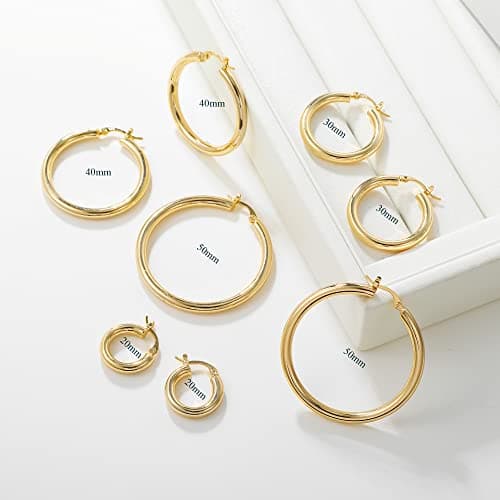 4mm Thick Gold Chunky Earrings Steling Silver Post Hoops Earrings For Women Hollow Tube Hoops Earrings Thick Golden Hoop Earrings Hypoallergenic Lightweight Gold Hoop Large Earrings 20/30/40/50/60MM — view 5