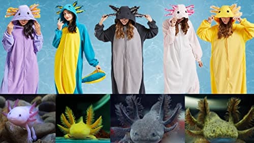 DELEY Unisex Axolotl Costume Adult Onesie, One Piece Pajamas, Halloween Cosplay Costumes Homewear Jumpsuit,Animal Onesie, Lavender, Small — view 6