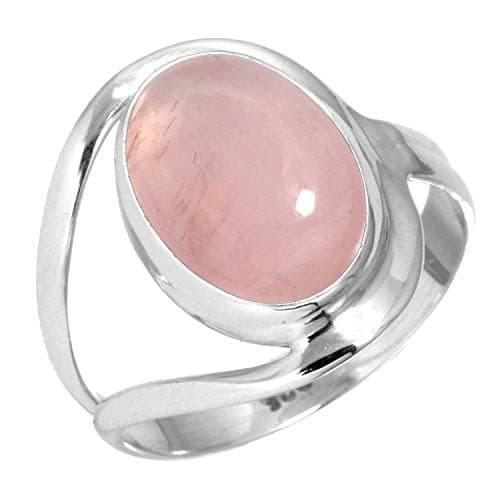 JEWELOPORIUM Pink Rose Quartz Silver Ring Size 10, 925 Sterling Silver Ring for Women, Oval Stone Handmade Jewelry