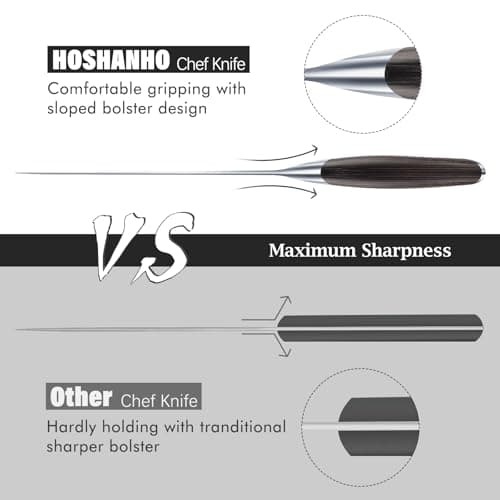 HOSHANHO Kitchen Knife in Japanese High Carbon Steel, Professional High-Class Chef's Knife 8 inch, Non-slip Ultra Sharp Cooking Knives with Ergonomic Handle — view 3