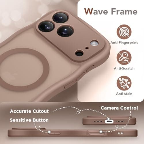 CAPRARO Magnetic for iPhone 17 Pro Max Case for Women Girls, Upgraded [Full Camera Protection] [Compatible with MagSafe] Cute Wave Translucent Matte Phone Case for iPhone 17 Pro Max, Brown — view 7