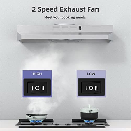 FIREGAS 30 Inch Under Cabinet Range Hood, 300 CFM Powerful & 45dB Quiet Vent Hood, Slim Stainless Steel Stove Hood for Kitchen & Apartments, 2-Speed Exhaust Fan, Ducted/Ductless Convertible — view 2