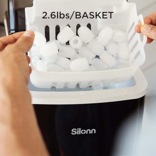 Silonn Ice Maker Countertop, 9 Cubes Ready in 6 Mins, 26lbs in 24Hrs, Self-Cleaning Ice Machine with Ice Scoop and Basket, 2 Sizes of Bullet Ice for Home Kitchen Office Bar Party — view 4