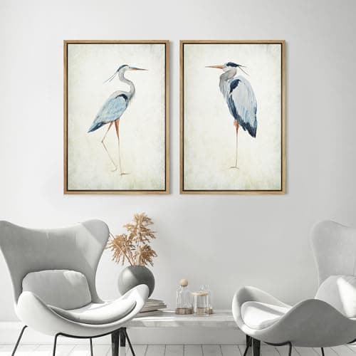MUDECOR Framed Canvas Print Wall Art Heron Bird Illustrations Modern Art Decorative Bohemian Colorful Chic for Living Room, Bedroom, Office - 24"x36"x2 Natural — view 3
