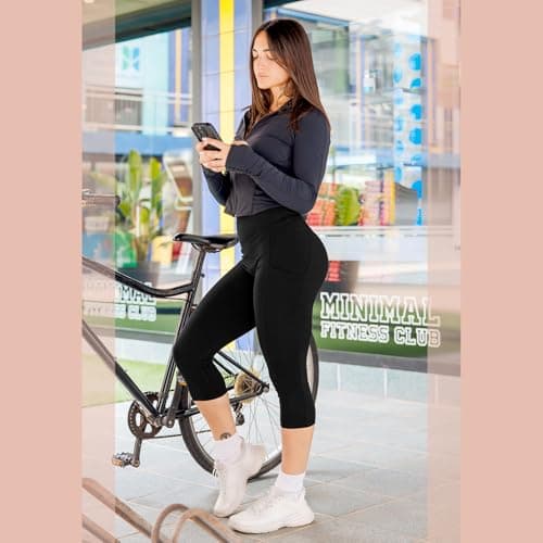 SINOPHANT High Waisted Leggings with Pockets Women, Full Length Capri Buttery Soft Stretchy Yoga Pants(Capri Black,S-M) — view 5